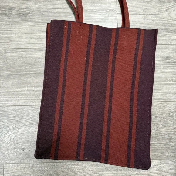 COS Striped Tote Bag Burgundy Red NWT - Picture 3 of 3